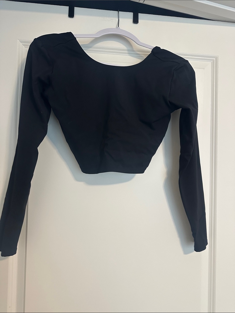 Amazon Black Long-Sleeve Cropped Scoop-Neck Top